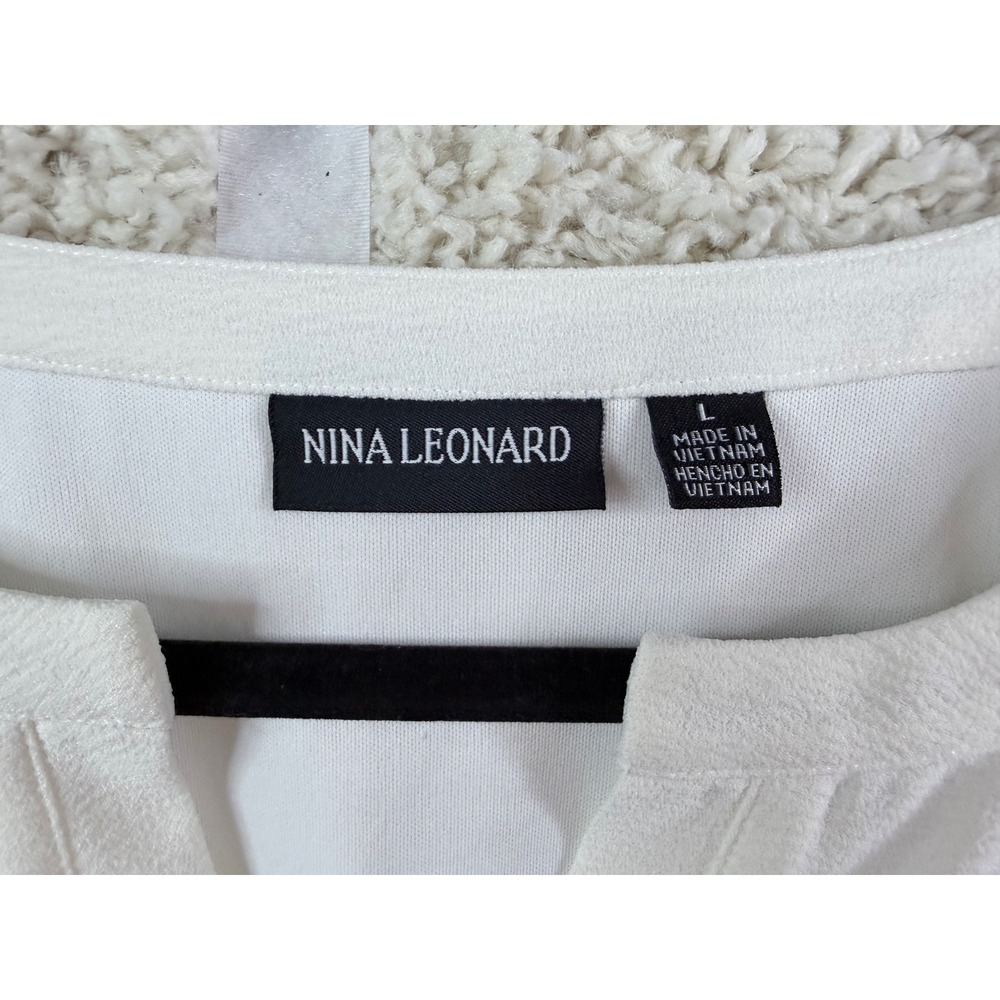 Nina Leonard Womens White Crepe Shift Dress Tie Sleeve Split V-Neck Large - Picture 4 of 12